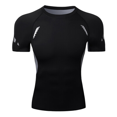 Cămăși de compresie pentru bărbați Mâneci scurte Antrenament de gimnastică Alergare Tricou Topuri cu uscare rapidă Strat de bază pentru atletism Tricou Rash Guard