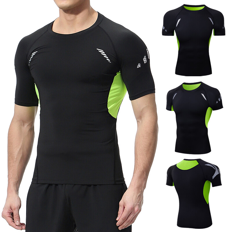 Cămăși de compresie pentru bărbați Mâneci scurte Antrenament de gimnastică Alergare Tricou Topuri cu uscare rapidă Strat de bază pentru atletism Tricou Rash Guard