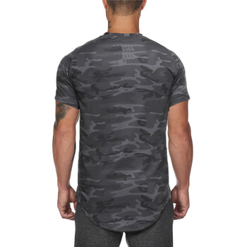 Ανδρικό αθλητικό μπλουζάκι Camouflage Slim Fit Casual με κοντό μανίκι που αναπνέει με πλέγμα γρήγορου στεγνώματος Cool πουκάμισο γυμναστήριο Bodybuilding Ρούχα γυμναστικής