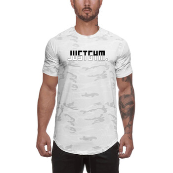 Ανδρικό αθλητικό μπλουζάκι Camouflage Slim Fit Casual με κοντό μανίκι που αναπνέει με πλέγμα γρήγορου στεγνώματος Cool πουκάμισο γυμναστήριο Bodybuilding Ρούχα γυμναστικής