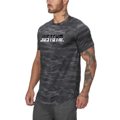 Camuflaj Slim Fit Tricou Sport Bărbați Ocazional Mânecă scurtă Respirabil Uscare rapidă Mesh Cămașă rece Sală de gimnastică Culturism Îmbrăcăminte de fitness