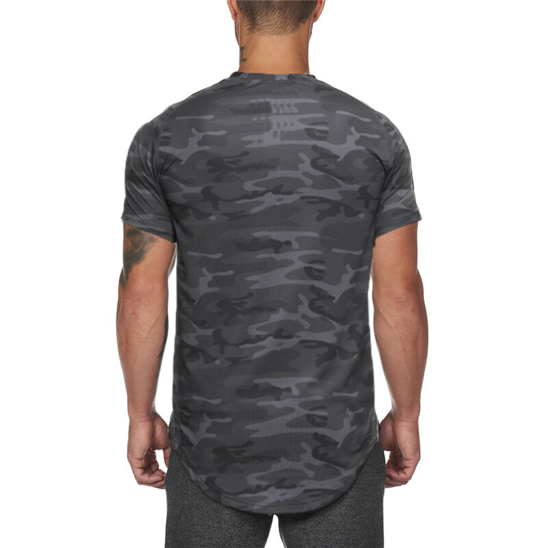 Camuflaj Slim Fit Tricou Sport Bărbați Ocazional Mânecă scurtă Respirabil Uscare rapidă Mesh Cămașă rece Sală de gimnastică Culturism Îmbrăcăminte de fitness