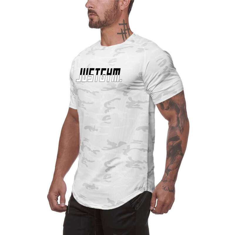 Camuflaj Slim Fit Tricou Sport Bărbați Ocazional Mânecă scurtă Respirabil Uscare rapidă Mesh Cămașă rece Sală de gimnastică Culturism Îmbrăcăminte de fitness