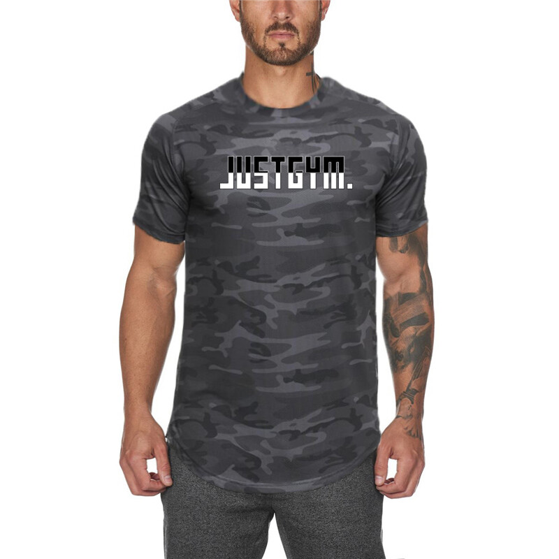 Camuflaj Slim Fit Tricou Sport Bărbați Ocazional Mânecă scurtă Respirabil Uscare rapidă Mesh Cămașă rece Sală de gimnastică Culturism Îmbrăcăminte de fitness