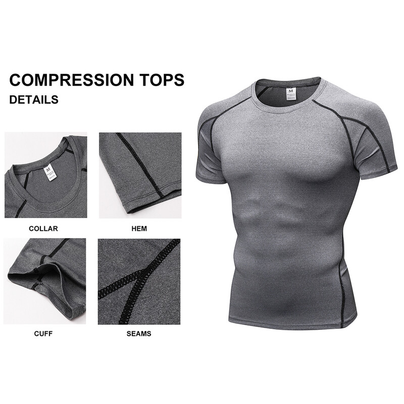 Kompresijas apakškrekli vīriešiem ar īsām piedurknēm ātri izžūst sporta zāles treniņu bāzes slāņa T krekls skriešanas basketbola sporta zeķubikses
