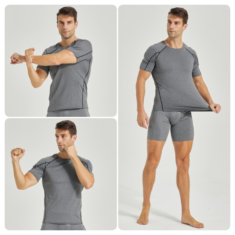 Kompresijas apakškrekli vīriešiem ar īsām piedurknēm ātri izžūst sporta zāles treniņu bāzes slāņa T krekls skriešanas basketbola sporta zeķubikses