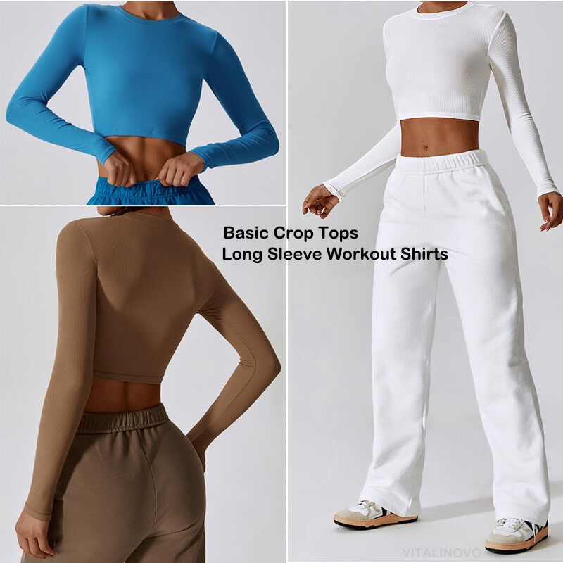 VITALINOVO Tricou Cropprd Gym Crop Topuri Crop Topuri de bază, slim Fit, cu mânecă lungă, pentru antrenament pentru femei