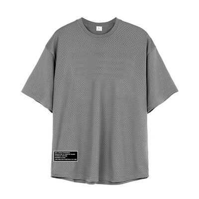 Topuri de fitness supradimensionate pentru bărbați Umerii căzuți Tricou cu mânecă scurtă de vară, plasă, cu uscare rapidă, pentru culturism