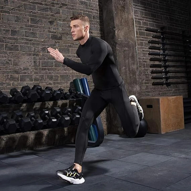 Мъжка водолазка Бързосъхнеща компресионна тениска с дълги ръкави Спортни за пролет есен Фитнес Тясна тениска за бягане Ежедневни