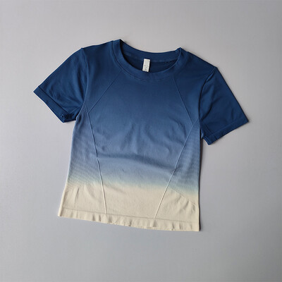 Cămașă de yoga fără cusături pentru femei Crop top cu mânecă scurtă Tricouri sport cu gradient de fitness pentru antrenament Haine de gimnastică pentru alergare