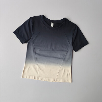 Cămașă de yoga fără cusături pentru femei Crop top cu mânecă scurtă Tricouri sport cu gradient de fitness pentru antrenament Haine de gimnastică pentru alergare