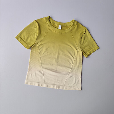 Cămașă de yoga fără cusături pentru femei Crop top cu mânecă scurtă Tricouri sport cu gradient de fitness pentru antrenament Haine de gimnastică pentru alergare