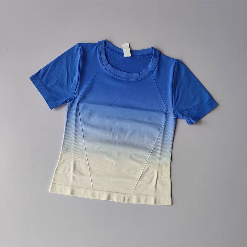 Cămașă de yoga fără cusături pentru femei Crop top cu mânecă scurtă Tricouri sport cu gradient de fitness pentru antrenament Haine de gimnastică pentru alergare