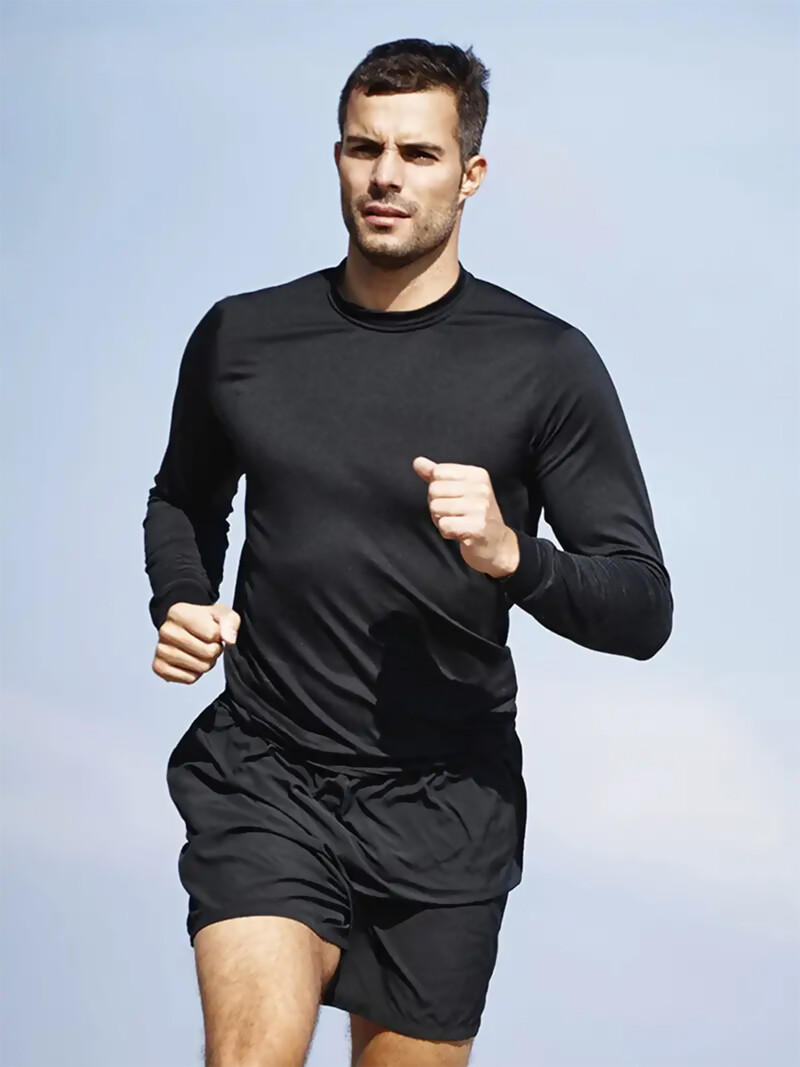 Cămașă sport cu mâneci lungi, 3 culori, 3 piese, pentru bărbați, cu gâtul rotund, cu uscare rapidă.