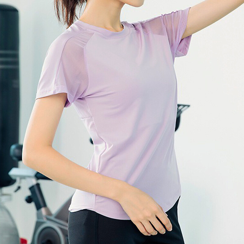 PofyBofy ātri žūstošs, elpojošs siets, savienojams ar apavu kaklu, slaids, elastīgs, īsās piedurknes sieviešu jogas T-krekls fitnesa treniņu topi