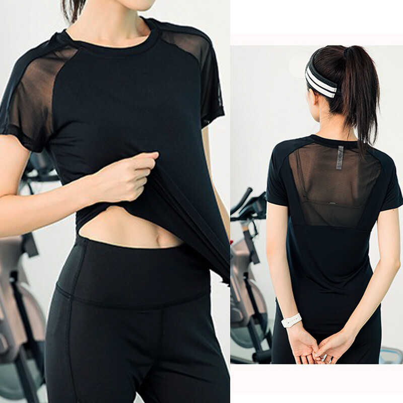 PofyBofy ātri žūstošs, elpojošs siets, savienojams ar apavu kaklu, slaids, elastīgs, īsās piedurknes sieviešu jogas T-krekls fitnesa treniņu topi