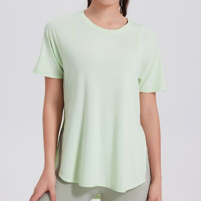 Tricou de yoga cu mânecă scurtă de vară, pentru femei, cu gât lar, pentru alergare în aer liber, cămașă de gimnastică, respirabilă, cu uscare rapidă, îmbrăcăminte sportivă pentru femei