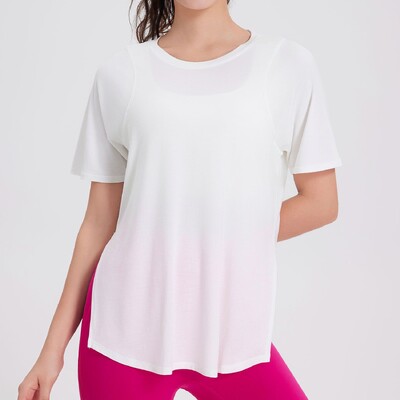 Tricou de yoga cu mânecă scurtă de vară, pentru femei, cu gât lar, pentru alergare în aer liber, cămașă de gimnastică, respirabilă, cu uscare rapidă, îmbrăcăminte sportivă pentru femei