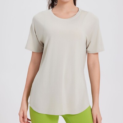 Tricou de yoga cu mânecă scurtă de vară, pentru femei, cu gât lar, pentru alergare în aer liber, cămașă de gimnastică, respirabilă, cu uscare rapidă, îmbrăcăminte sportivă pentru femei