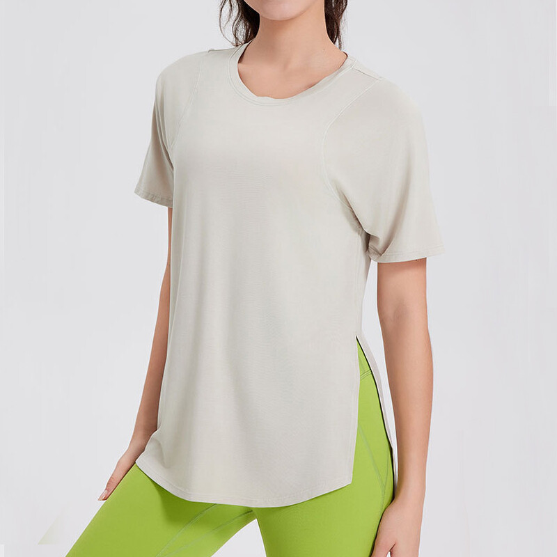 Tricou de yoga cu mânecă scurtă de vară, pentru femei, cu gât lar, pentru alergare în aer liber, cămașă de gimnastică, respirabilă, cu uscare rapidă, îmbrăcăminte sportivă pentru femei