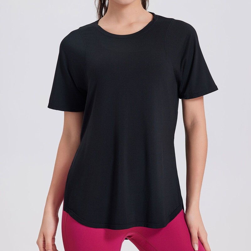 Tricou de yoga cu mânecă scurtă de vară, pentru femei, cu gât lar, pentru alergare în aer liber, cămașă de gimnastică, respirabilă, cu uscare rapidă, îmbrăcăminte sportivă pentru femei