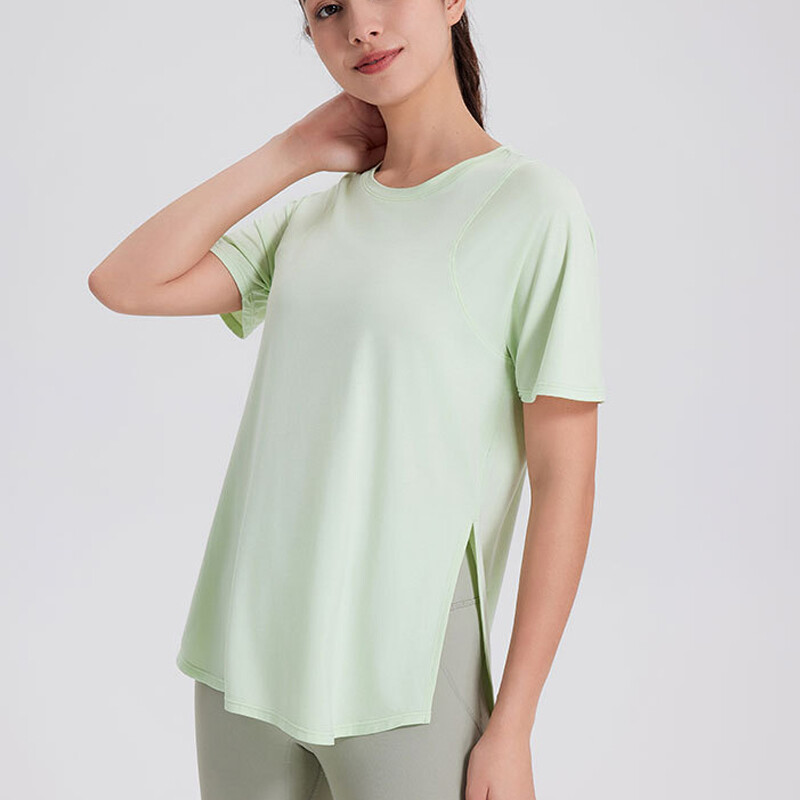 Tricou de yoga cu mânecă scurtă de vară, pentru femei, cu gât lar, pentru alergare în aer liber, cămașă de gimnastică, respirabilă, cu uscare rapidă, îmbrăcăminte sportivă pentru femei