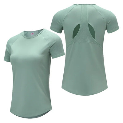 Sieviešu ātri nosusināmi skriešanas topi Fitnesa Joga Pieguļošs sporta krekls Skriešanai ar īsām piedurknēm sporta T-krekli Treniņa treniņu kostīms
