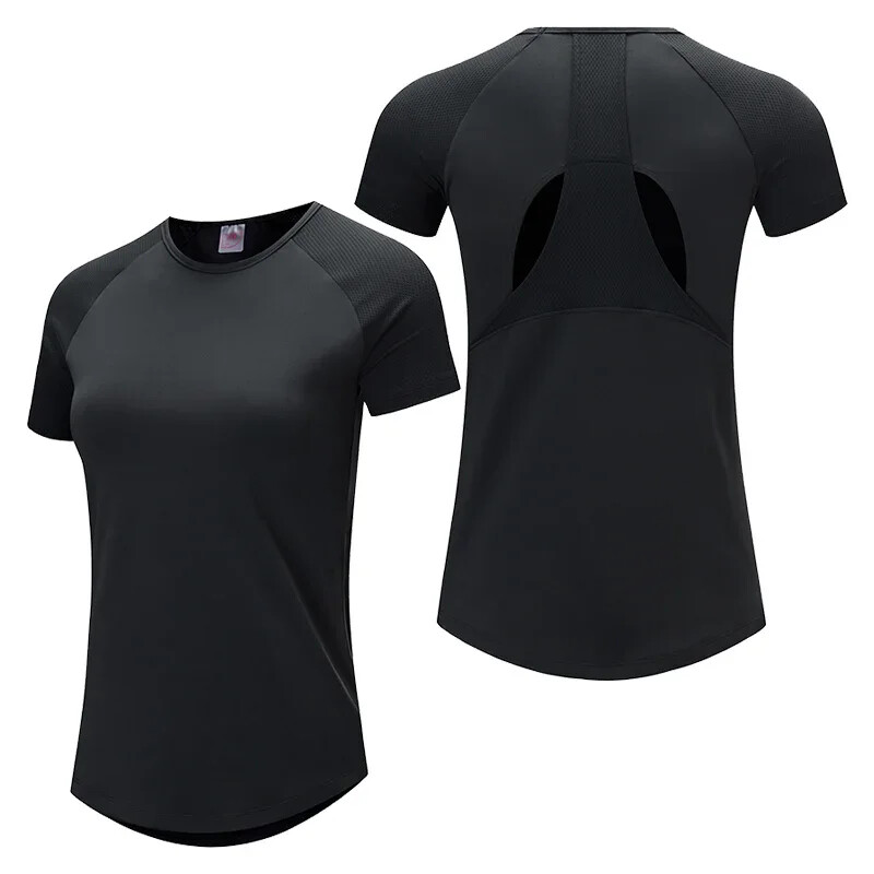 Sieviešu ātri nosusināmi skriešanas topi Fitnesa Joga Pieguļošs sporta krekls Skriešanai ar īsām piedurknēm sporta T-krekli Treniņa treniņu kostīms