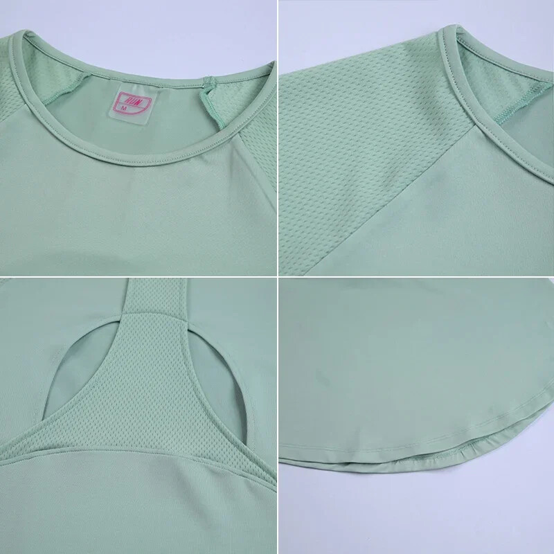 Sieviešu ātri nosusināmi skriešanas topi Fitnesa Joga Pieguļošs sporta krekls Skriešanai ar īsām piedurknēm sporta T-krekli Treniņa treniņu kostīms