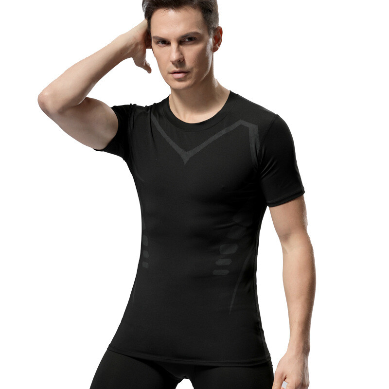 Stilīgi kompresijas krekli ar īsām piedurknēm vīriešiem sporta zālei, skriešanai ātri nožūstošs T-krekls, topi Vasaras sporta apakškrekls Rash Guard