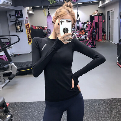 Sieviešu jogas krekli Sporta augšdaļa Fitnesa T-krekls ar garām piedurknēm Jogas sporta zāle Apģērbs Skriešanas Tanks Izstiepjams O Neck Treniņam Sporta apģērbs