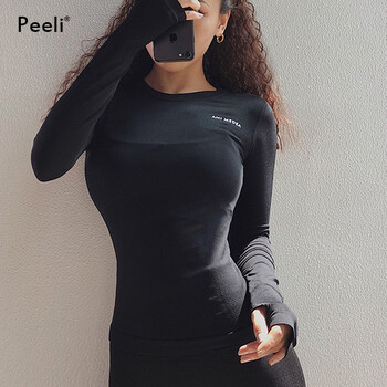 Peeli μακρυμάνικα πουκάμισα γιόγκα Sport Top Fitness Yoga Top Gym Κορυφαία αθλητικά ρούχα για γυναίκες Gym Femme Jersey Mujer Running Tshirt