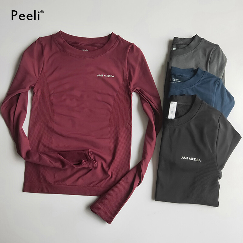 Peeli cămăși yoga cu mânecă lungă Sport Top Fitness Yoga Top Sală de sport Îmbrăcăminte sport pentru femei Gym Femme Jersey Mujer Tricou alergare