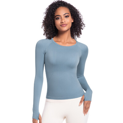 Prozračne bešavne majice za vježbanje Majice za jogu s dugim rukavima Uski kroj Sportska majica za trčanje Fitness majica s otvorom za palac Sportska majica za teretanu