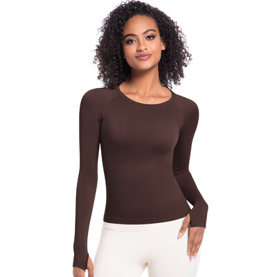 Prozračne bešavne majice za vježbanje Majice za jogu s dugim rukavima Uski kroj Sportska majica za trčanje Fitness majica s otvorom za palac Sportska majica za teretanu