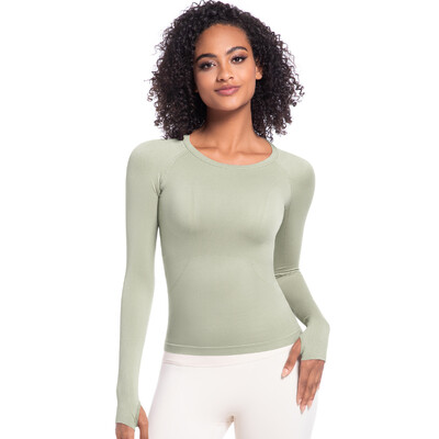 Prozračne bešavne majice za vježbanje Majice za jogu s dugim rukavima Uski kroj Sportska majica za trčanje Fitness majica s otvorom za palac Sportska majica za teretanu