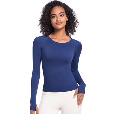 Prozračne bešavne majice za vježbanje Majice za jogu s dugim rukavima Uski kroj Sportska majica za trčanje Fitness majica s otvorom za palac Sportska majica za teretanu