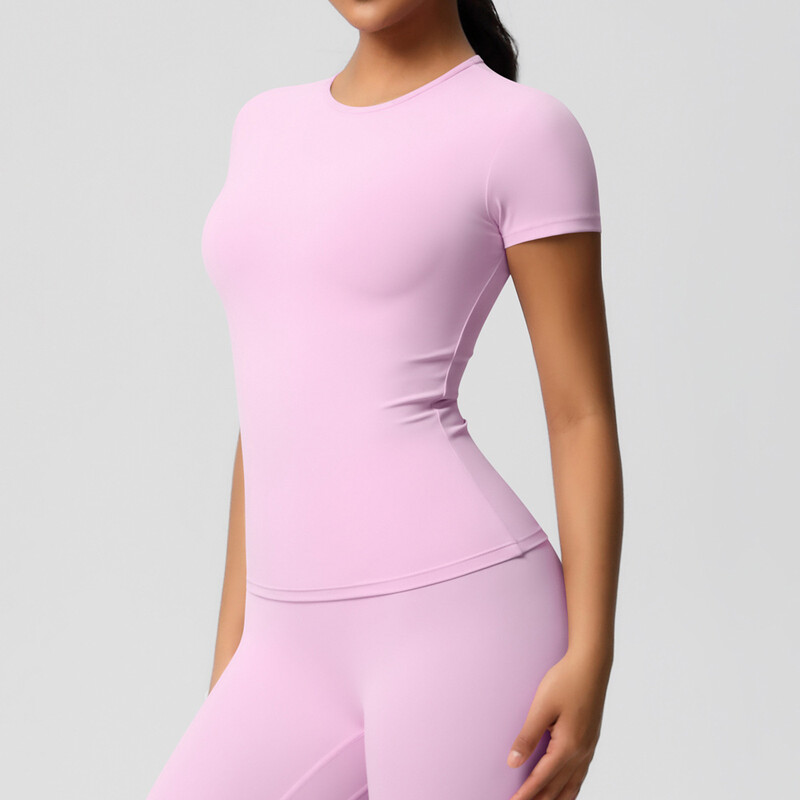 Jauns sieviešu skriešanas sporta T krekls vasaras īsām piedurknēm ar apaļu kaklu, elpojošs, elastīgs GYM Yoga Slim Fitness Active Top T krekls