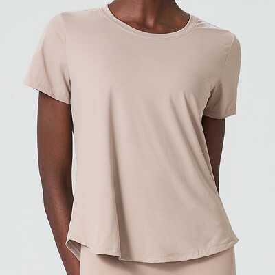 Tricou de yoga cu mânecă scurtă de vară, pentru femei, de culoare uni, cămașă moale pentru alergare, ușoară, respirabilă, cu uscare rapidă, bluză de top pentru fitness