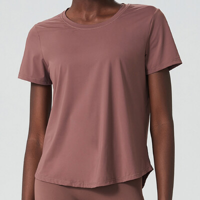 Tricou de yoga cu mânecă scurtă de vară, pentru femei, de culoare uni, cămașă moale pentru alergare, ușoară, respirabilă, cu uscare rapidă, bluză de top pentru fitness