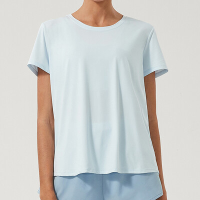 Tricou pentru alergare sport pentru femei cu mânecă scurtă, la modă, cu gât rotund, cu tivul despicat, cămașă moale pentru yoga pentru gimnastică, bluză de antrenament respirabilă pentru femei