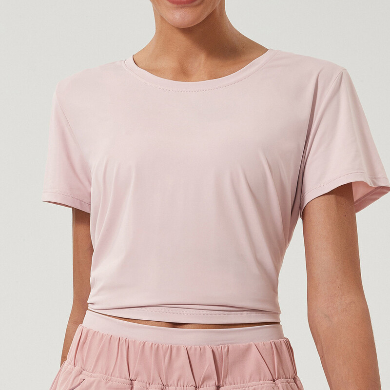 Tricou pentru alergare sport pentru femei cu mânecă scurtă, la modă, cu gât rotund, cu tivul despicat, cămașă moale pentru yoga pentru gimnastică, bluză de antrenament respirabilă pentru femei