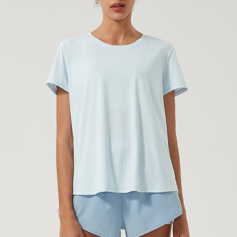 Tricou pentru alergare sport pentru femei cu mânecă scurtă, la modă, cu gât rotund, cu tivul despicat, cămașă moale pentru yoga pentru gimnastică, bluză de antrenament respirabilă pentru femei