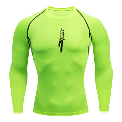 Cămașă cu mânecă lungă cu grafică de compresie pentru bărbați Topuri atletice cu uscare rapidă Antrenament de gimnastică Maiouri de corp pentru alergare Straturi de bază Rash Guard