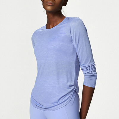 Cămașă pentru yoga cu mânecă lungă, plisată laterală, pentru antrenament, top pentru sală, respirabil, uscare rapidă, pentru alergare, haine sportive pentru femei