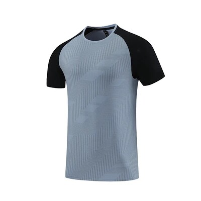 Tricou sport cu uscare rapidă pentru bărbați, mâneci scurte, alergare, fitness, antrenament, îmbrăcăminte de vară, mătase de gheață, lejer, respirabil, dungi Jumătate-S