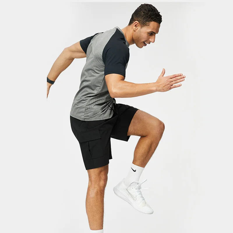 Tricou sport cu uscare rapidă pentru bărbați, mâneci scurte, alergare, fitness, antrenament, îmbrăcăminte de vară, mătase de gheață, lejer, respirabil, dungi Jumătate-S