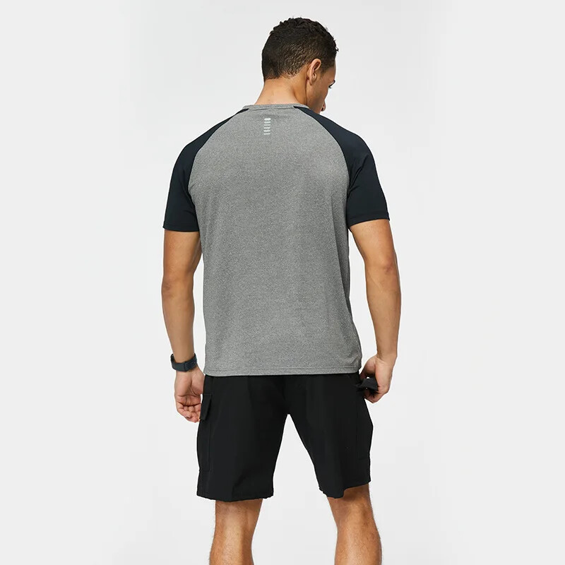 Tricou sport cu uscare rapidă pentru bărbați, mâneci scurte, alergare, fitness, antrenament, îmbrăcăminte de vară, mătase de gheață, lejer, respirabil, dungi Jumătate-S