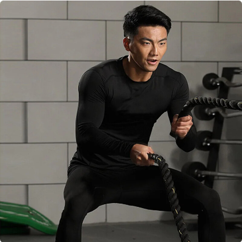 Jauns vīriešu sporta T-krekls Quick Dry Bodybuilding Skriešanas krekls ar garām piedurknēm Kompresijas augšējais sporta zāles T krekls Vīriešu Fitness Tight Rashgard