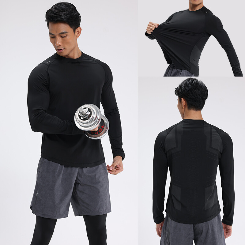 Tricou cu mânecă lungă pentru bărbați cu uscare rapidă Cămașă sport pentru alergare Îmbrăcăminte de gimnastică Antrenament fitness Îmbrăcăminte sportivă Tricou pentru jogging